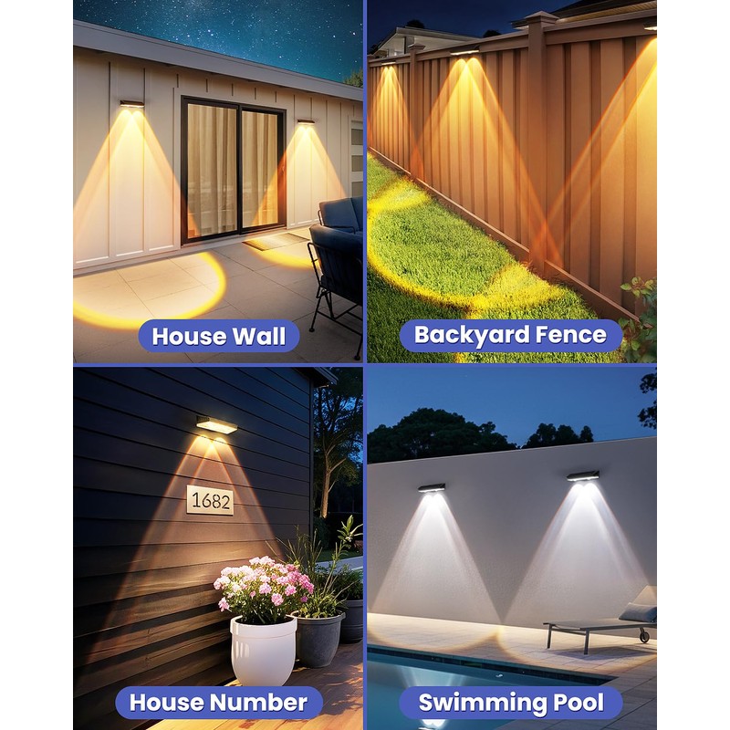 Etetale Solar Fence Lights Outdoor, 20 Pack Warm/Neutual/Cool White Fence