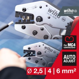 Wiha Crimping Tool for MC4 Connectors, Photovoltaic Crimping Tool for Solar Connectors MC4, 2.5/4/6 mm², Automatically Adjusted Press Pressure, Solar Pliers (45796)