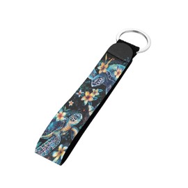 GLENLCWE Hibiscus Sea Turtle Neoprene Keychain Lanyards Wristlet Strap for Key, Hand Wrist Lanyard for Car Key Camera Wallet Backpack