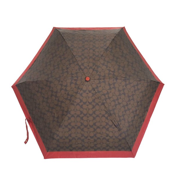 Coach FC4322 C4322 Folding Umbrella, Chestnut x 1941 Red, Signature UV Protection, Mini Umbrella, Women's, Outlet Product, Brand: Parallel Imported, Chestnut x 1941 Red