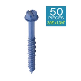 IMScrews 3/16 x 1-3/4" Slotted Hex Head Blue Concrete Screws - 50 Pack for Secure Fastening in Concrete