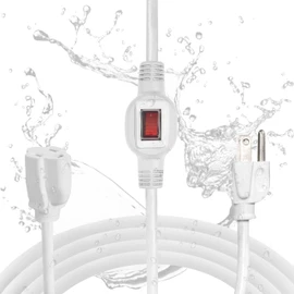 Iron Forge Cable 10 Ft White Outdoor Extension Cord with IP65 Inline Switch On/Off, 16/3 SJTW 3 Prong Waterproof Switch - 10 AMP Cord - ETL Listed