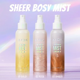 Sheer Body Sunscreen Mist, SPF 45 Ultra-fine Glowing Spray, Lightweight Hydrating Non-Greasy Quick Drying, Infused with Shimmering Radiant Glow Sunscreen Body Oil Mist-Amber,4.06 fl oz