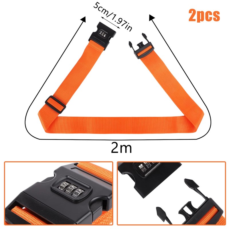 2Pcs Luggage Straps,Orange Packing Belt Suitcase Straps on Your Trip