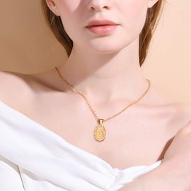 FOCALOOK Damen Schmuck 18K vergoldet Kette Astrologische Symbol Jungfrau Collier Oval Anhänger mit 50+5cm Rolokette Konstellation Horoskop Sternzeichen Accessoire für Mädchen