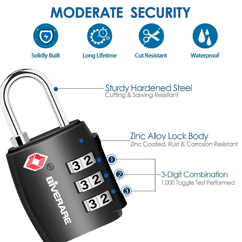 4 Pack TSA Approved Travel Luggage Locks, Combination Lock Alloy