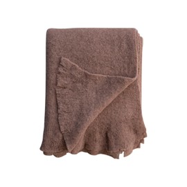 Creative Co-Op Brushed New Zealand Wool Striped Throw with Ruffled Edge, Brown