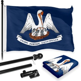 G128 Combo Pack: 6 Feet Tangle Free Spinning Flagpole (Black) Louisiana LA