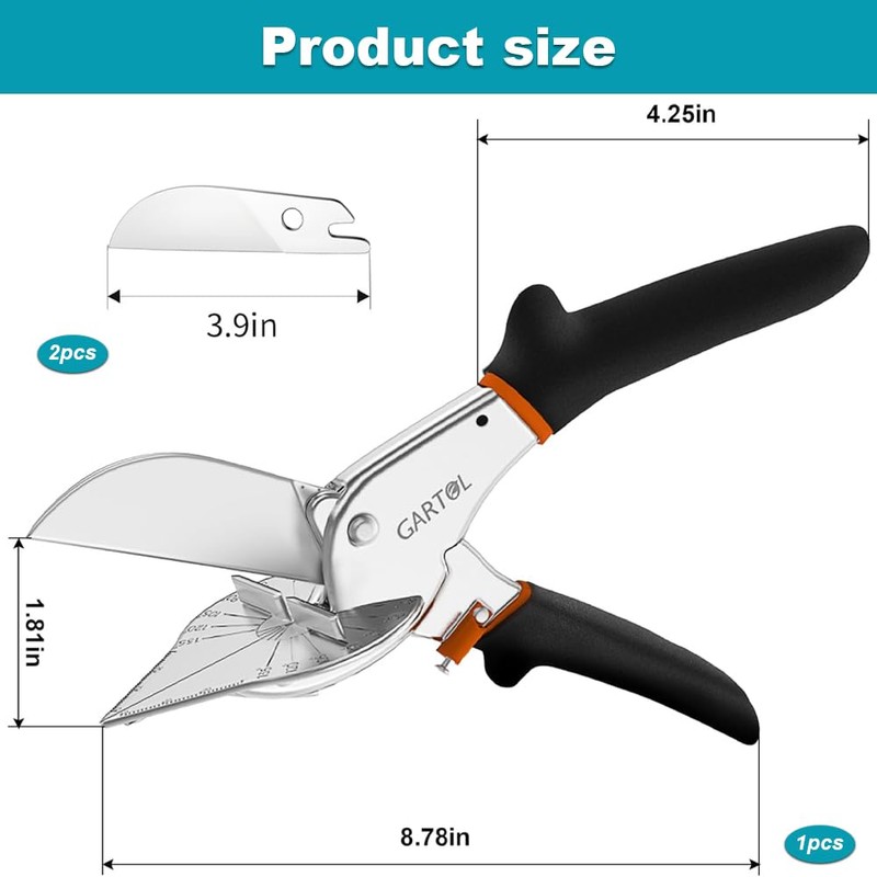 Mitre Shears, 45-135 Degree Adjustable Angle Scissors with 2 Spare