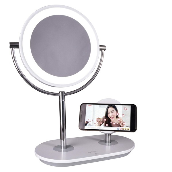OttLite Wireless Charging LED Makeup Mirror - Illuminated Magnifying Light with USB Port