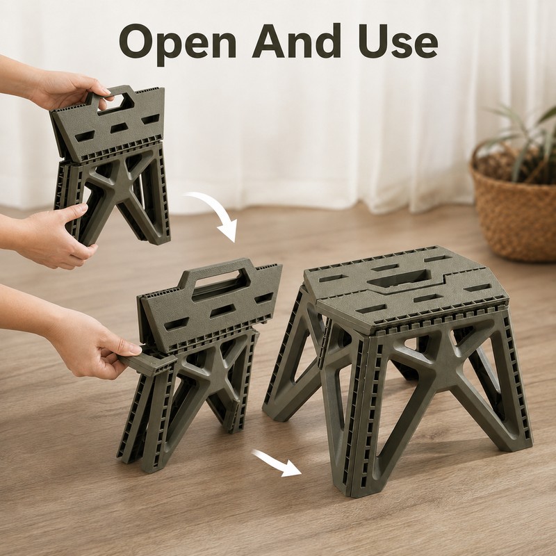 Folding Camp Stool for Outdoor Seating - Compact Plastic Seat