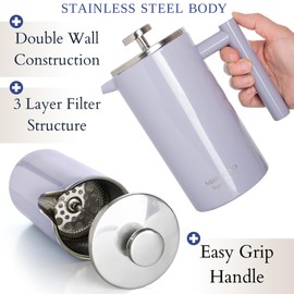 Mixpresso Stainless Steel French Press Coffee Maker 26Oz 770Ml Double Wall Metal Insulation Coffee Press & Tea Brewer Easy Clean & Easy Press, Strong Quality Coffee Press Light Blue Small French Press