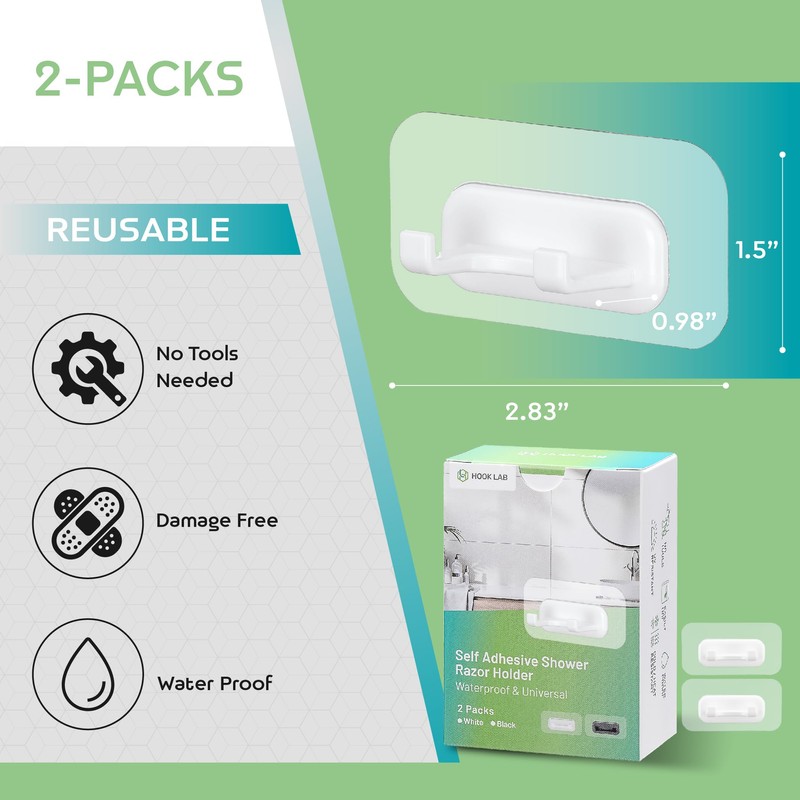 Hook LAB Self Adhesive Shower Razor Holder 2 Pack -