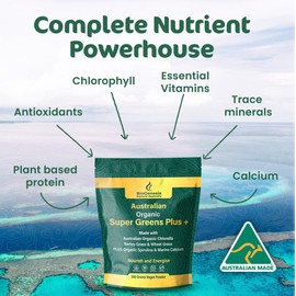 Biogenesis SuperGreens Plus Powder – 500g | Unflavored | Organic Chlorella, Wheatgrass, Barley Grass & Spirulina | Australian Grown | Supports Energy & Immunity | Vegan Powder