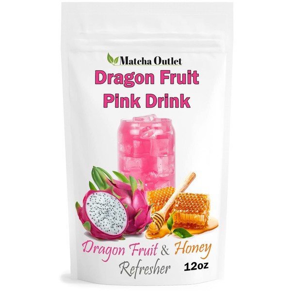 Pink Drink Powder Pitaya Dragon Fruit & Honey Refresher 12 oz Great For Loaded Tea Bubble Tea
