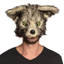 Boland 56758 – Plush Half Mask Wolf One Size Beige and Black Face Mask Animal Mask Fur Mask Wolf Accessory Costume Fancy Dress Carnival Theme Party