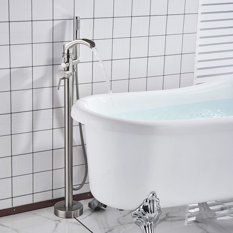 Senlesen Bathroom Single Handle Freestanding Bathtub Faucet Floor Mounted Waterfall