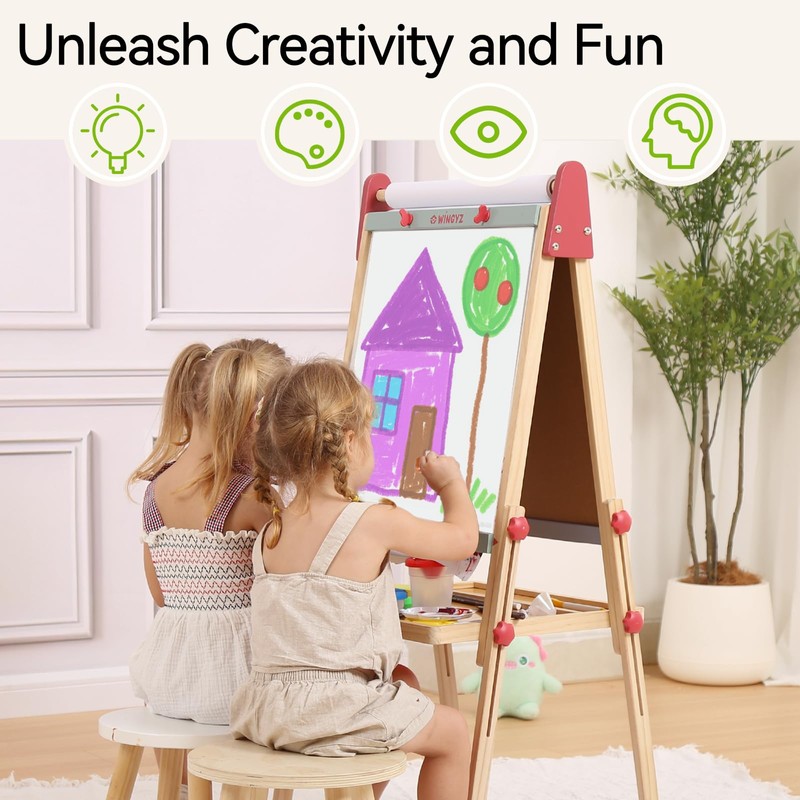 Wingyz 3-in-1 Adjustable Kids Art Easel with Magnetic Whiteboard &