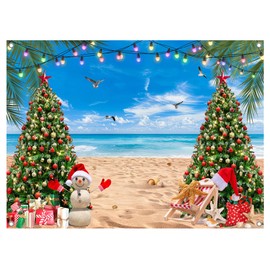 UMURILXY 7x5FT Summer July Christmas Backdrop, Hawaiian Beach Xmas Tree Polyester Photography Background for Parties, Tropical Photo Booth Prop Decorations