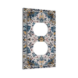 Spshian Vintage Boho Tribal Rustic Blue White Flowers 1 Gang Duplex Outlet Covers Decorative Single Light Switch Covers Electrical Receptacle Wall Plate Plug Switchplate Faceplate for Bathroom Decor