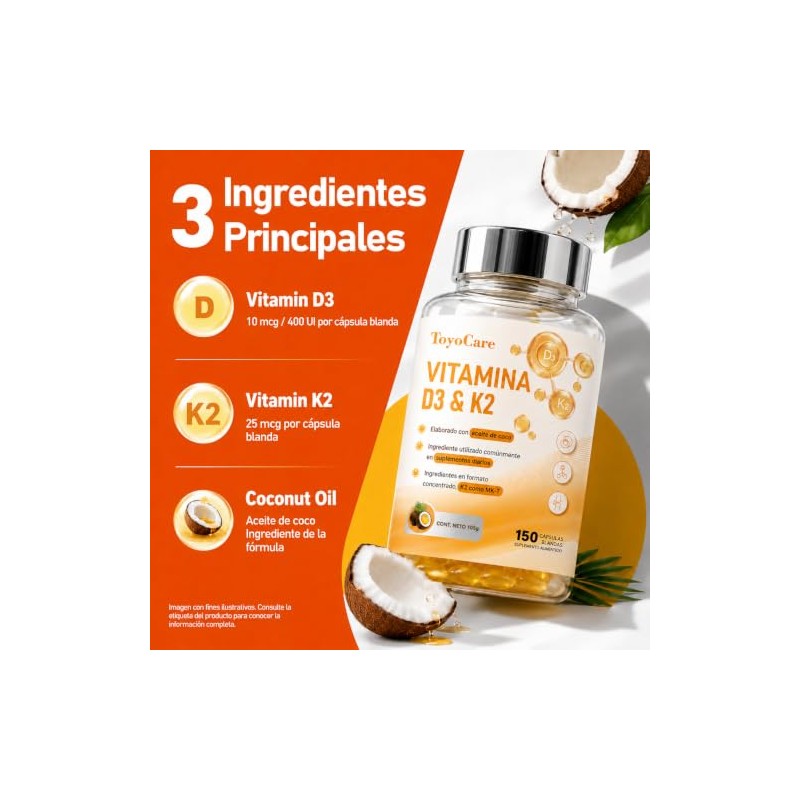 Vitamina D3 K2 400 UI + K2 MK-7, 150 Cápsulas