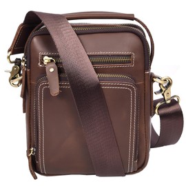 A1 FASHION GOODS Mens Leather Messenger Bag Travel Crossbody Satchel Side Bag AD601 Brown Hunter