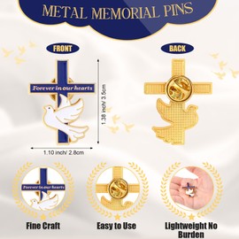 Misdary 100 Pack Metal Funeral Cross Pins Favor for Guests Memorial Forever in Our Hearts Dove Lapel Pin for Memorial Service Mourning (Blue)