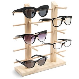Juvale 10 Pair Sunglasses Display Stand, Wooden Eyewear Holder Organizer for Multiple Glasses (13.5 x 14 in)