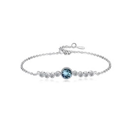 Dorunmo Blue Bracelet Birthstone Bracelet Sterling Silver light blue Bracelet Aquamarine Bracelet Blue Bracelets for Women March Birthstone Bracelet Birthday Christmas Blue Jewelry Gifts for Women