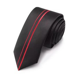 Yongchuantie 2.17'' Slim Ties for Men 5.5CM Skinny Fancy Designer Necktie Black Red White Blue Positioning Stripe Line Tie (Black Red)