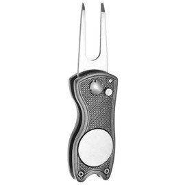 TIXIPEM Golf Divot Repair Tool- Switch Foldable Divot Tool Rack with Magnetic Ball Marker & Open Button Use for Golf Accessories & Gifts - [Gray] Green Fork Tines