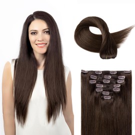 SOBEAUTY Clip in Hair Extensions, Real Human Hair Extensions, 100% Human Hair Remy Natural Hair Double Weft, 7 Pcs 120g Volume Invisible DIY Full Head Hair Extenion (Brown#2A 22 inch)