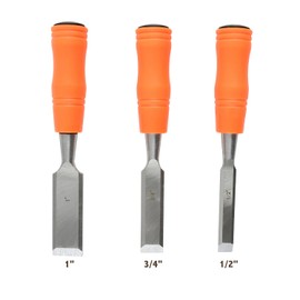 Buck Brothers 120203K 3-Piece Wood Chisel Set With Acetate Handles | 1/2 Inch, 3/4 Inch, 1 Inch Chisels Included | Carve, Cut, and Shape Wood, Install Windows and Doors | Carpentry Tools,Orange