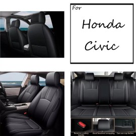 RAWAKORW Car 5-Seat Covers For Honda Civic 2016-2025 PU Leather Full Coverage Cushion Pad - 2022-2025, Sedan4DR,Sport,LX