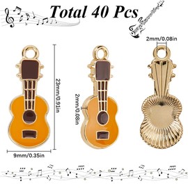 SUNNYCLUE 1 Box 40pcs Guitar Charm Musical Instruments Charms Enamel Alloy Music Instrument Yellow Guitars Charms Bulk for Jewellery Making Charms Necklace Bracelet Women Friendship Diy Craft Supplies