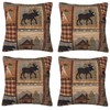 DATANSEN Set of 4 Square 18x18 inch Retro Brown Throw PillowCovers Rustic Lodge Bear Moose Decorative Throw Pillowcase for Home Sofa Soft Velvet Cushion Cases (45x45 cm) House Cabin Pine Nut