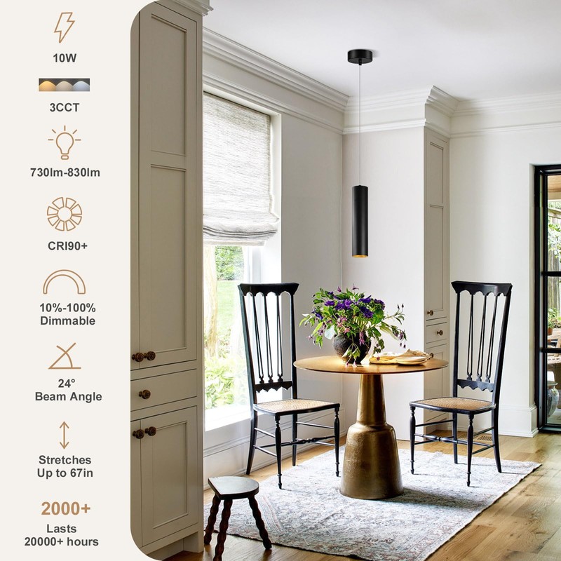 Arcfox 10W Pendant Light, Adjustable Height Modern Cylinder LED Pendant