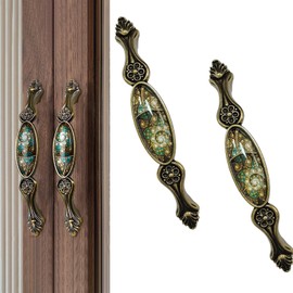 Elistonie 2 Pack Vintage Style Cabinet Handles - 128mm Hole Center Bronze Zinc Alloy Cupboard Handles with Art Pattern