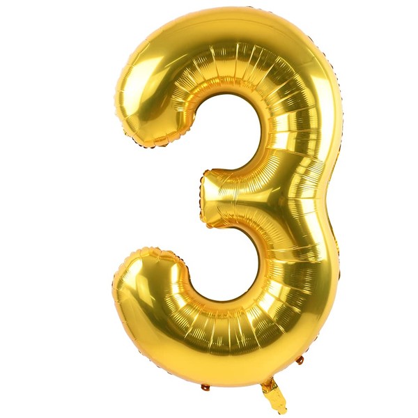TONIFUL 40 Inch Gold Large Numbers Balloons0-9,Number 3 Digit Helium Balloons,Foil Mylar Big Number Balloons for Birthday Party Supplies Decorations