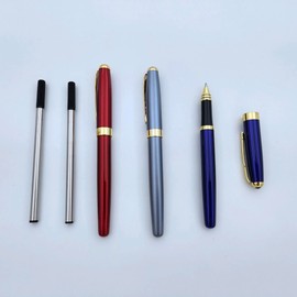 Accod Comfortable Grip Metal Rollerball Pen Office Ballpoint Pen Liquid Ink Rollerball Pen with Two 0.5mm Replacement Black Refills Nice for Friends and Family (Grey)