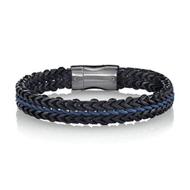 Spartan Men's 8 Inch Long Waxed Black Cotton and Black Weathered Stainless Steel | Fits 7 to 8 Inch Wrists Men’s Accessories Fashion Bracelet (Black & Blue Corded)