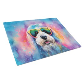 Caroline's Treasures DAC2536LCB Old English Sheepdog Hippie Dawg Glass Cutting Board Large Decorative Tempered Glass Kitchen Cutting and Serving Board Large Size Chopping Board