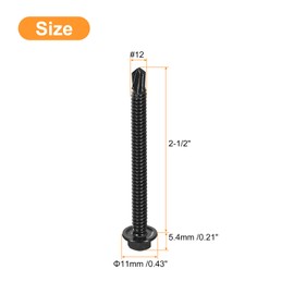uxcell #12 x 2-1/2" Hex Washer Head Self Drilling Screws 100Pcs 410 Stainless Steel Sheet Metal Self Tapping Screws for Metal Wood, Black