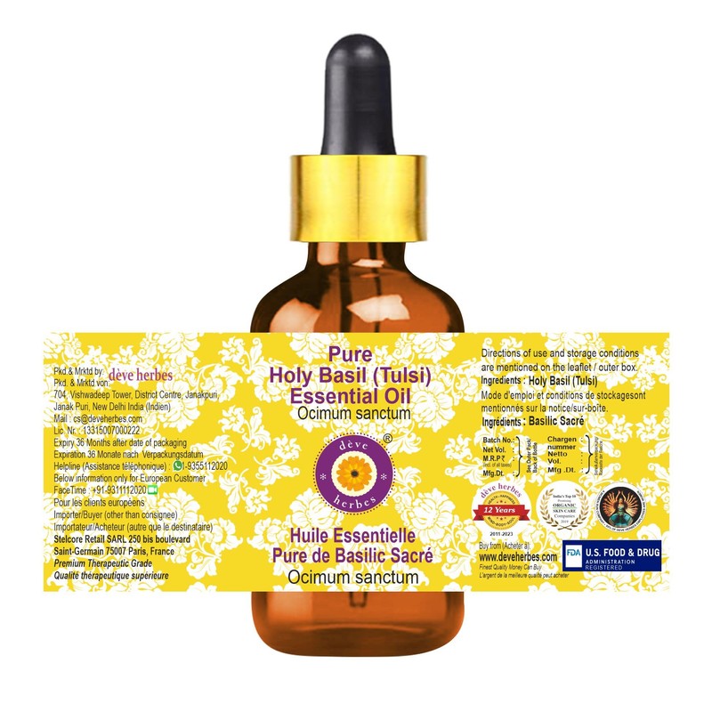 Deve Herbes Pure Holy Basil Essential Oil (Ocimum Sanctum) Steam