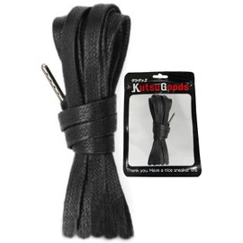 KutsuGoods Wax Shoelaces with Tip Tip Shoelaces, 47.2 inches (120 cm), 55.1 inches (140 cm), 63.0 inches (160 cm), Flat Laces, Shoelaces, 0.3 inch (7 mm) Wide Sneakers, Black, 140