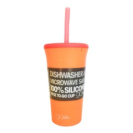 Gosili Silicone Straw Cups - 16OZ Modern Stainless Steel Ring Technology Microwave Safe Silicone Straw Cups (Orange/Red)