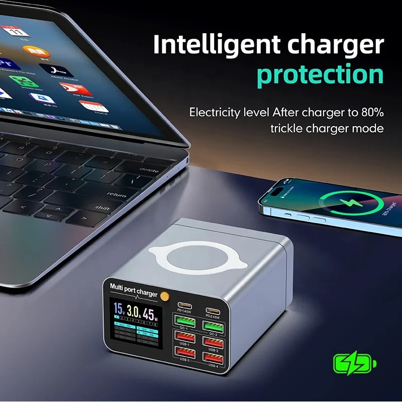 8 Ports 80W LED Display Screen Phone Charger Adapter With