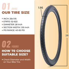 MetersGod 2 Pcs, 28x1.95 Bike Tires, Durable Folding 28 Inch 52-622 28x1.95 Road Bicycle Tires, Replacement Bike Tires for Road Cruiser Bicycle, Clincher