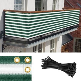 Goleray 3'x47' Privacy Screen Balcony Covers for Apartments Patio Fence Panels for Railing, UV Protection Outdoor Temporary Fencing for Deck Porch Garden, Green White
