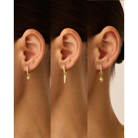 PAVOI Rhodium Plated Huggie Earrings and Charm Set for Women | Mix and Match Earring Pack with Star Cubic Zirconia Charms